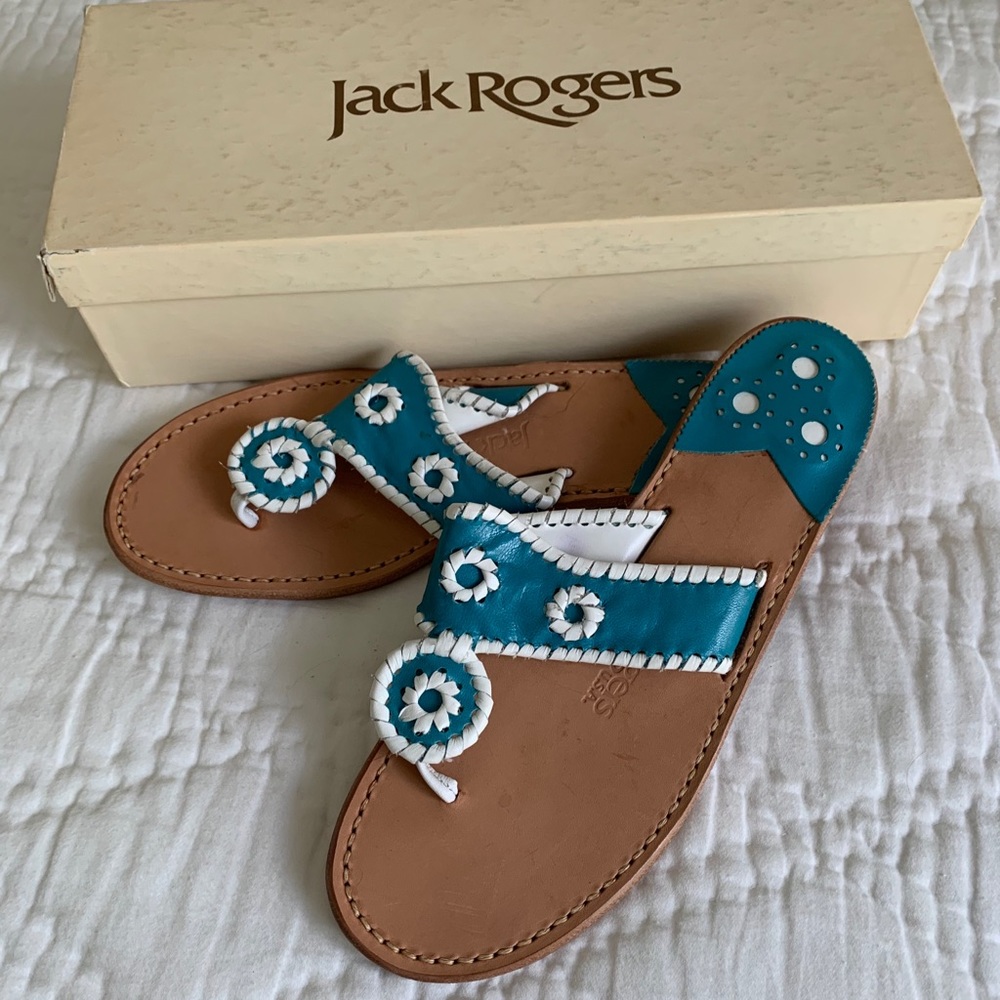 Blue & white Jack Rogers signature flat sandal